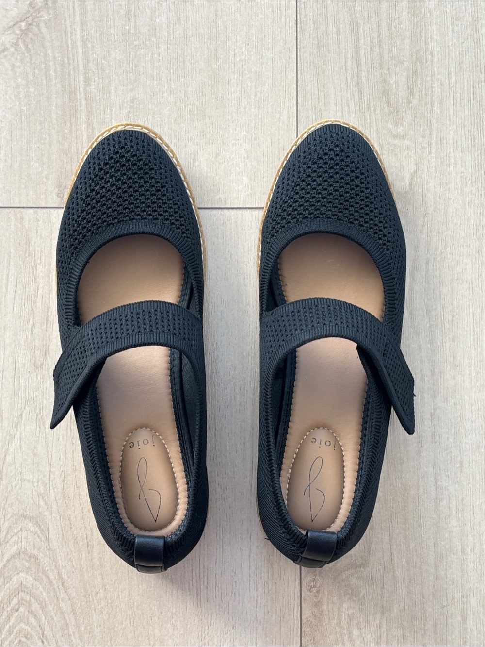 Joie Black Knit Mary Jane Flats with Trim Espadrille